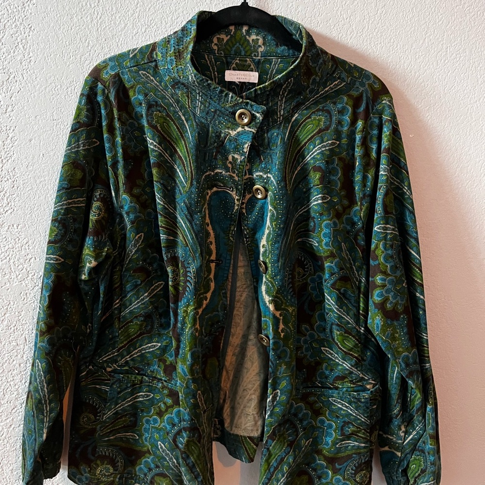 Charter Club Green and Blue Blazer Velvet Elegance